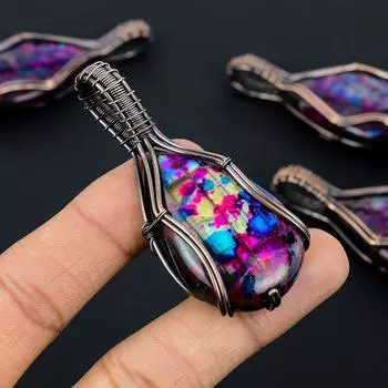 Natural Multi Labradorite Gemstone Copper Wire Wrap Gift Pendant 2.75 o8z70