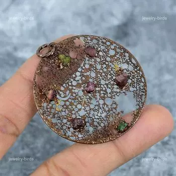 Natural Multi Tourmaline Copper Engagement Gift Wedding Electroformed Pendant VP-12