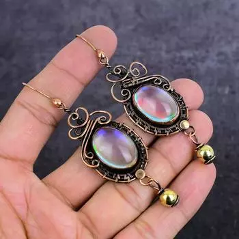 Серьги-обертки из натурального мистика розового топаза с медной проволокой 3,35 дюйма A7s85