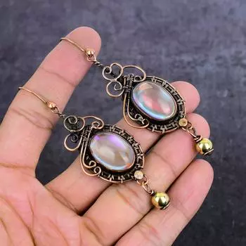 Серьги-обертки из натурального розового топаза с медной проволокой 3,35 дюйма a5d85