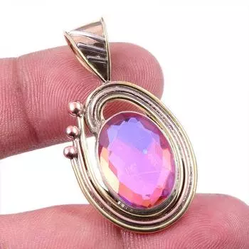 Natural Mystic Topaz 925 Solid Sterling Silver TwoTone Gift Pendant 1.50 T9l44