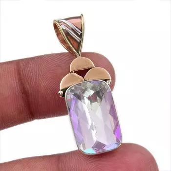 Natural Mystic Topaz 925 Solid Sterling Silver TwoTone Gift Pendant 1.50 R9h42