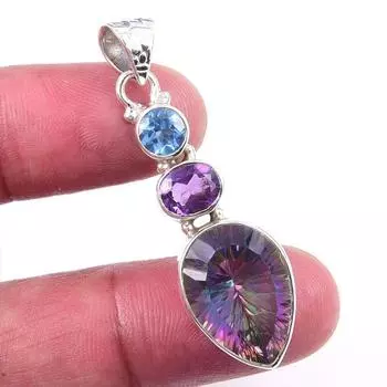 Natural Mystic Topaz,African Amethyst 925 Solid Silver Gift Pendant 1.75 d5O15
