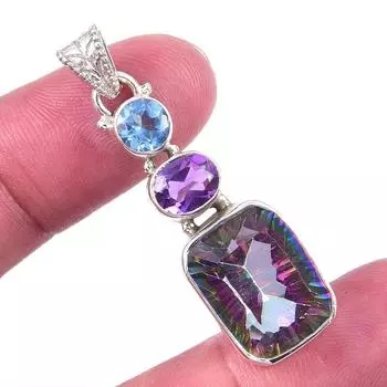 Natural Mystic Topaz,African Amethyst 925 Solid Silver Gift Pendant 1.50 K1R74