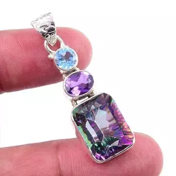 Natural Mystic Topaz,African Amethyst 925 Solid Silver Gift Pendant 1.75 z6K31