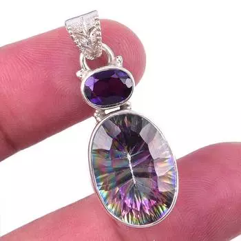 Natural Mystic Topaz,Amethyst 925 Solid Sterling Silver Gift Pendant 1.50 I8z25