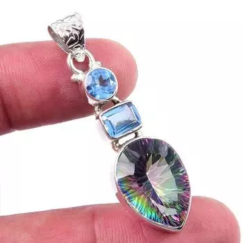 Natural Mystic Topaz,Blue Topaz 925 Solid Sterling Silver Gift Pendant 2 z1b07