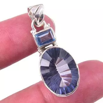 Natural Mystic Topaz,Blue Topaz 925 Solid Sterling Silver Pendant 1.25 f5T32