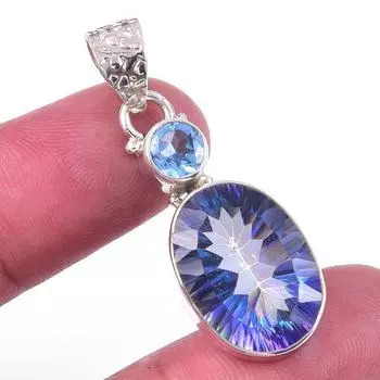 Natural Mystic Topaz,Blue Topaz 925 Solid Sterling Silver Pendant 1.50 H0u58