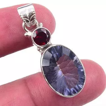Natural Mystic Topaz,Garnet 925 Solid Sterling Silver Jewelry Pendant 1.50 p0q03
