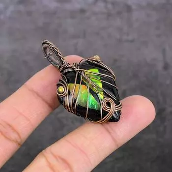 Natural Mystic Topaz Gemstone Copper Wire Wrap Jewelry Pendant 2.05 I4P99