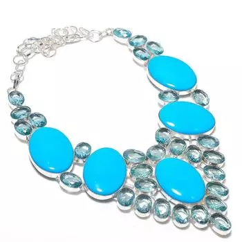 Натуральная аризонская бирюза, топаз, серебряное ювелирное ожерелье 925 пробы, 18 дюймов, h7z88