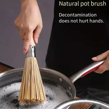 Натуральная бамбуковая щетка для мытья кастрюль в старинном стиле, многофункциональная кухонная щетка с длинной ручкой, щетка для мытья кастрюль, щетка для мытья посуды