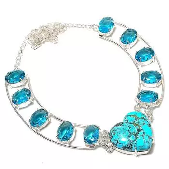 Натуральная бирюза, голубой топаз драгоценный камень 925 стерлингового серебра Подарочное ожерелье 18 Q1v73