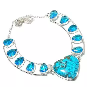 Натуральная бирюза, голубой топаз драгоценный камень 925 стерлингового серебра Подарочное ожерелье 18 N2O86