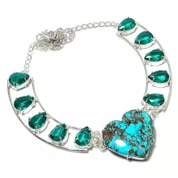 Натуральная бирюза, турмалин драгоценный камень 925 стерлингового серебра Подарочное ожерелье 18 J5c10