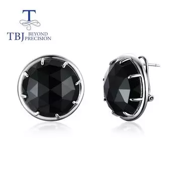 Натуральная черная шпинель 22,6 карата, круглые 20 мм, серьги в шахматном порядке с большими драгоценными камнями, серебро 925 пробы, модные женские ювелирные изделия чёрный