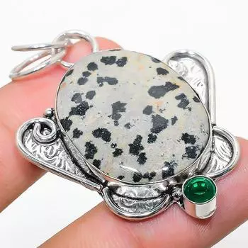 Натуральная далматинская яшма, диопсид, серебро 925 пробы, 2,09 дюйма o1M23