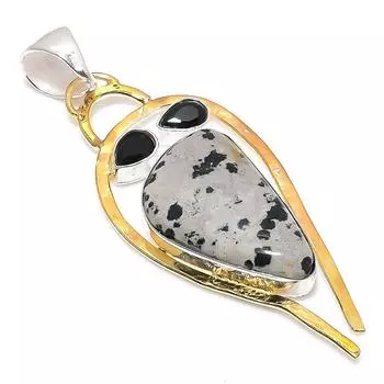 Натуральная далматинская яшма, двухцветная подвеска из стерлингового серебра 925 пробы со шпинелью 2,80 дюйма M8D31