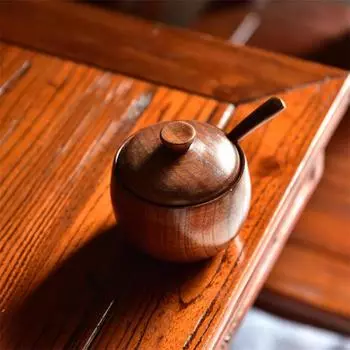 Натуральная деревянная банка для приправ с ложкой, бытовая банка для специй, бутылка, коробка для соевого соуса, банка для сахара, соли, банка для чили, кухонные принадлежности для хранения onesize