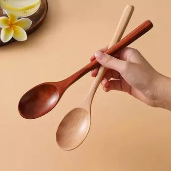 Натуральная деревянная ложка Бытовая ложка для супа с длинной ручкой Деревянная столовая посуда Японская ложка для рамена 3PCS