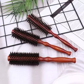 Натуральная деревянная прямая расческа для волос из саржи, щетина кабана, вращающаяся щетка, сушилка для завивки волос, расческа для парикмахерских, инструмент для укладки