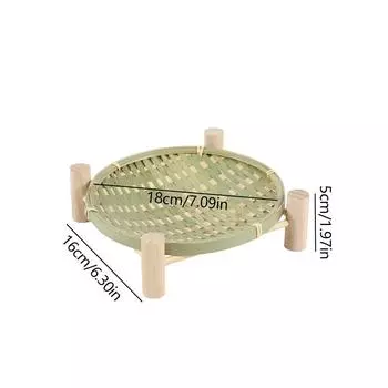Натуральная деревянная рама, бамбуковый плетеный поднос, бамбуковый зеленый поднос, плетеный вручную, деревянная корзина для фруктов, домашний декор 18cm