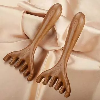 Натуральная деревянная расческа с широкими зубцами и длинной ручкой, массажный меридиан, антистатическая головка, массажер с шестью когтями, способствует циркуляции крови