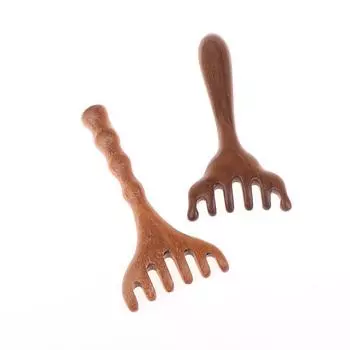 Натуральная деревянная расческа с широкими зубцами и длинной ручкой, массажный меридиан, антистатическая головка, массажер с шестью когтями, способствует циркуляции крови A1