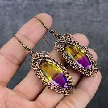 Натуральная двухцветная турмалиновая медная проволока, подарочная ювелирная серьга 3,07 дюйма Z2Z94