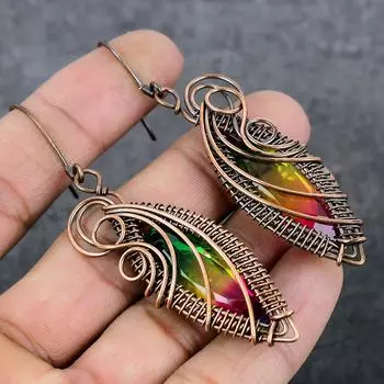 Натуральная двухцветная турмалиновая медная проволока, подарочная ювелирная серьга 3,07 дюйма F4L39