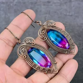 Натуральная двухцветная турмалиновая медная проволока, подарочная ювелирная серьга 3,23 дюйма C0k31