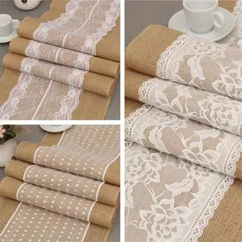 Натуральная джутовая мешковина, кружево, лоскутное шитье, свадебная скатерть, рождественские поделки, цветы, винтажное украшение Style 3