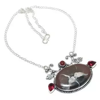 Натуральная грязь трещина ископаемое, гранат 925 стерлингового серебра ювелирное ожерелье 18 I4g13