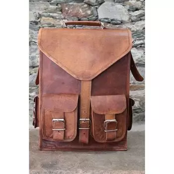 Натуральная коричневая винтажная мужская сумка-рюкзак из натуральной кожи, сумка для ноутбука, портфель 11 x 15 x 4 in коричневый