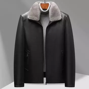 Натуральная козья кожа, цельная кожа, подкладка из норки, съемная кожаная куртка, мужская повседневная кожаная куртка, воротник из норки M чёрный