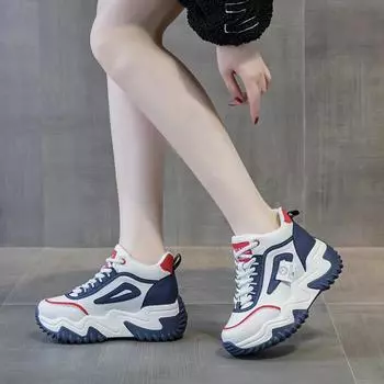 Натуральная кожа 7 см повседневные кроссовки женские новые толстые платформы спортивная обувь женские туфли на высоком каблуке дизайнер теннис толстая подошва 35