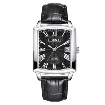 Натуральная кожа аналоговая пара пара квадратный кварц черный модные аксессуары подарок на день для парня мужские часы, ремешок, календарь, дисплей: Водонепроницаемый,