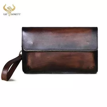 Натуральная кожа, антикварный кофейный подарок, длинный органайзер, кошелек, дизайн, клатч, сумка под мышками для мужчин темно-коричневого