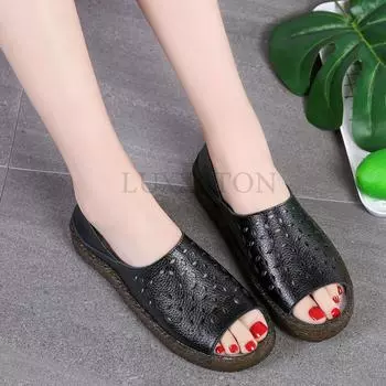 Натуральная кожа Большие размеры 35-43 Женские сандалии Peep Toe Sandalia Feminina Модные летние удобные туфли-оксфорды для женщин 35 бежевый