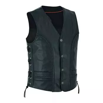 Натуральная кожа черный жилет пуговицы вестерн жилет куртка настоящая овчина мужская XS чёрный