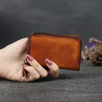 Натуральная кожа для мужчин женщин держатель для карт на молнии винтажный дизайн мини-кошелек для монет сплошной цвет мягкие кошельки 11*7.5*2.5cm зелёный