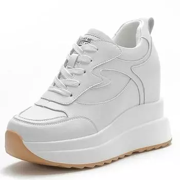 Натуральная кожа для женщин, летняя обувь, весна-осень, прогулочные кроссовки, модные 10-сантиметровые кроссовки на танкетке, массивная обувь, зимняя обувь 34 белый