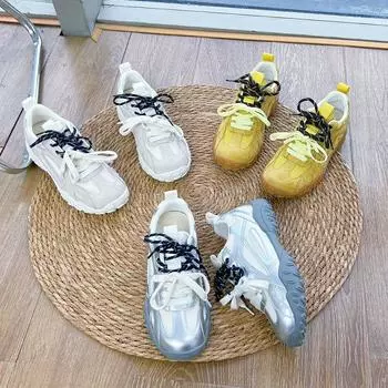 Натуральная кожа Forrest Gump Shoes Shoes Кроссовки Mesh Breathable Pops Shoes Повседневная женская обувь 35 серебряный