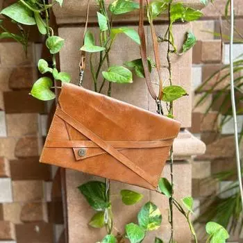 Натуральная кожа Легкая уникальная сумка через плечо 9 x 6 in дубильная кора