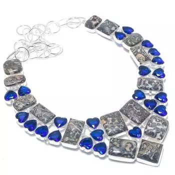 Натуральная кожа леопарда, ожерелье из стерлингового серебра 925 пробы с голубым топазом, 18 дюймов, Y6U04