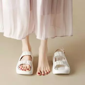 Натуральная кожа, летняя женская обувь, тапочки, пляжная обувь, модные новые женские сандалии на толстой танкетке, увеличенные размеры 35-40 35 белый