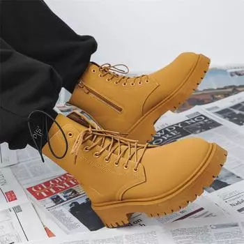 Натуральная кожа массивные мужские ботинки Martin высокие ботинки с застежкой-молнией сзади толстая подошва модные мужские мотоциклетные ботинки с круглым носком 39 чёрный