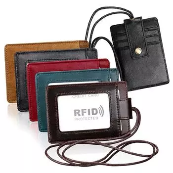 Натуральная кожа, модный шейный ремешок, значок, ID IC, держатель для карт, RFID-защищенный чехол для кредитных карт, держатели именной бирки чёрный