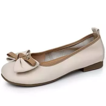 Натуральная кожа Мягкая подошва Мамин стиль Женские одинарные балетки Весна и Осень Банты Неглубокий вырез Удобные и Нескользящие Дуду 35